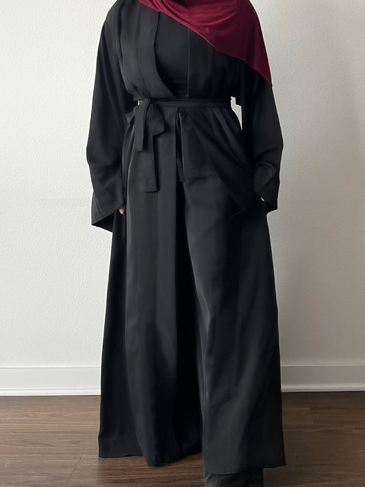 Munira Abaya + Wide Leg Pants in Black [PREORDER]