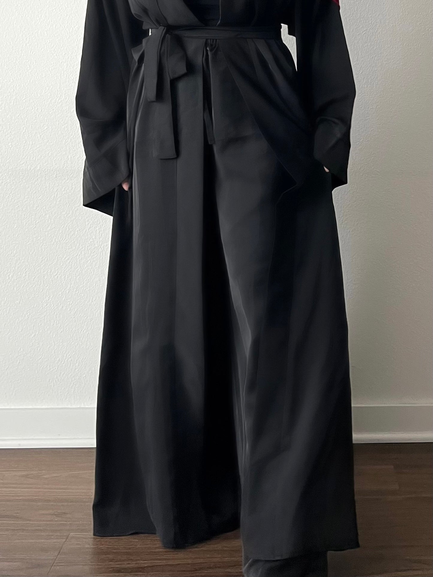 Munira Abaya + Wide Leg Pants in Gray Beige