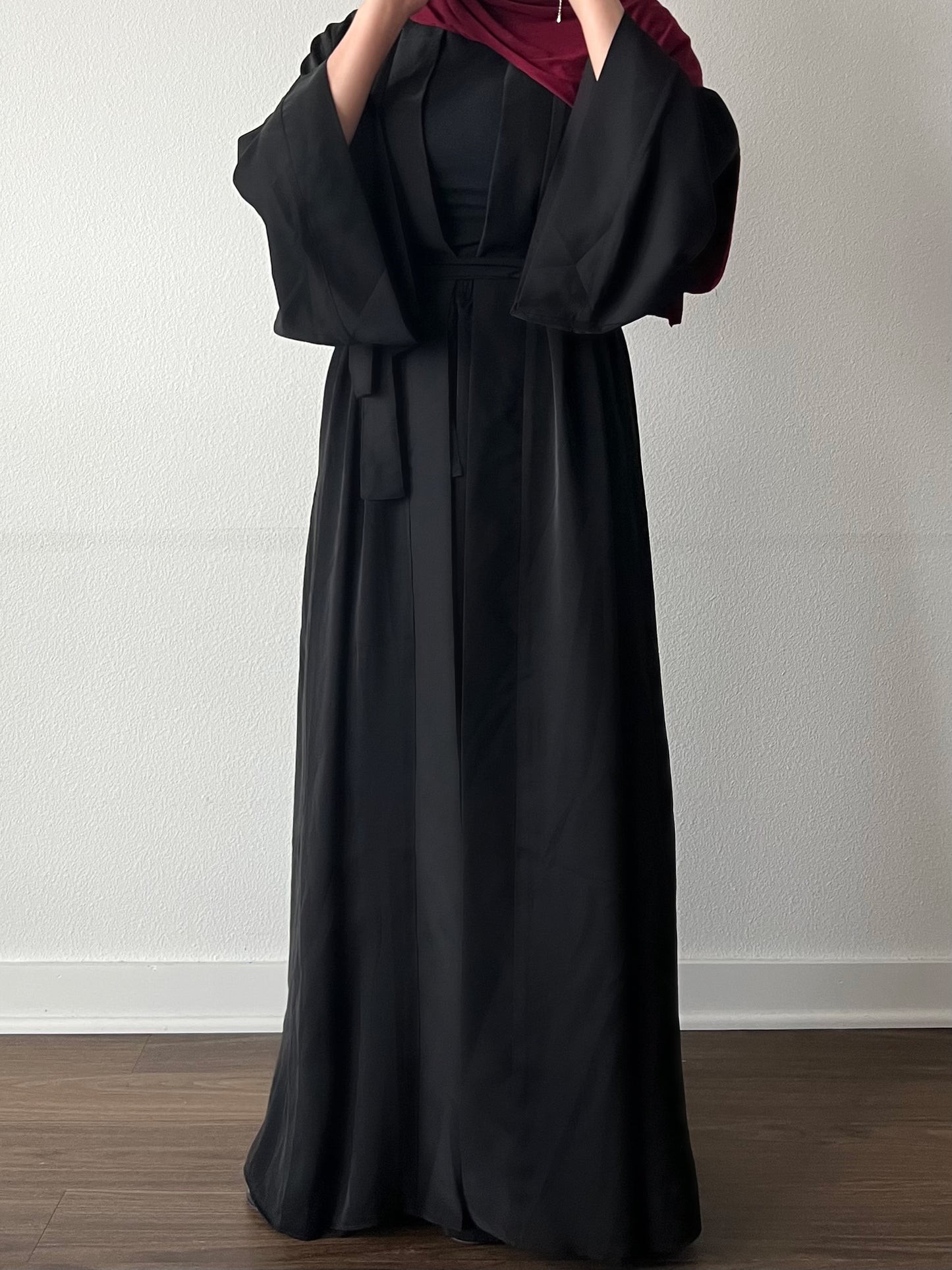 Munira Abaya + Short Sleeve Slip Dress in Black [PREORDER]