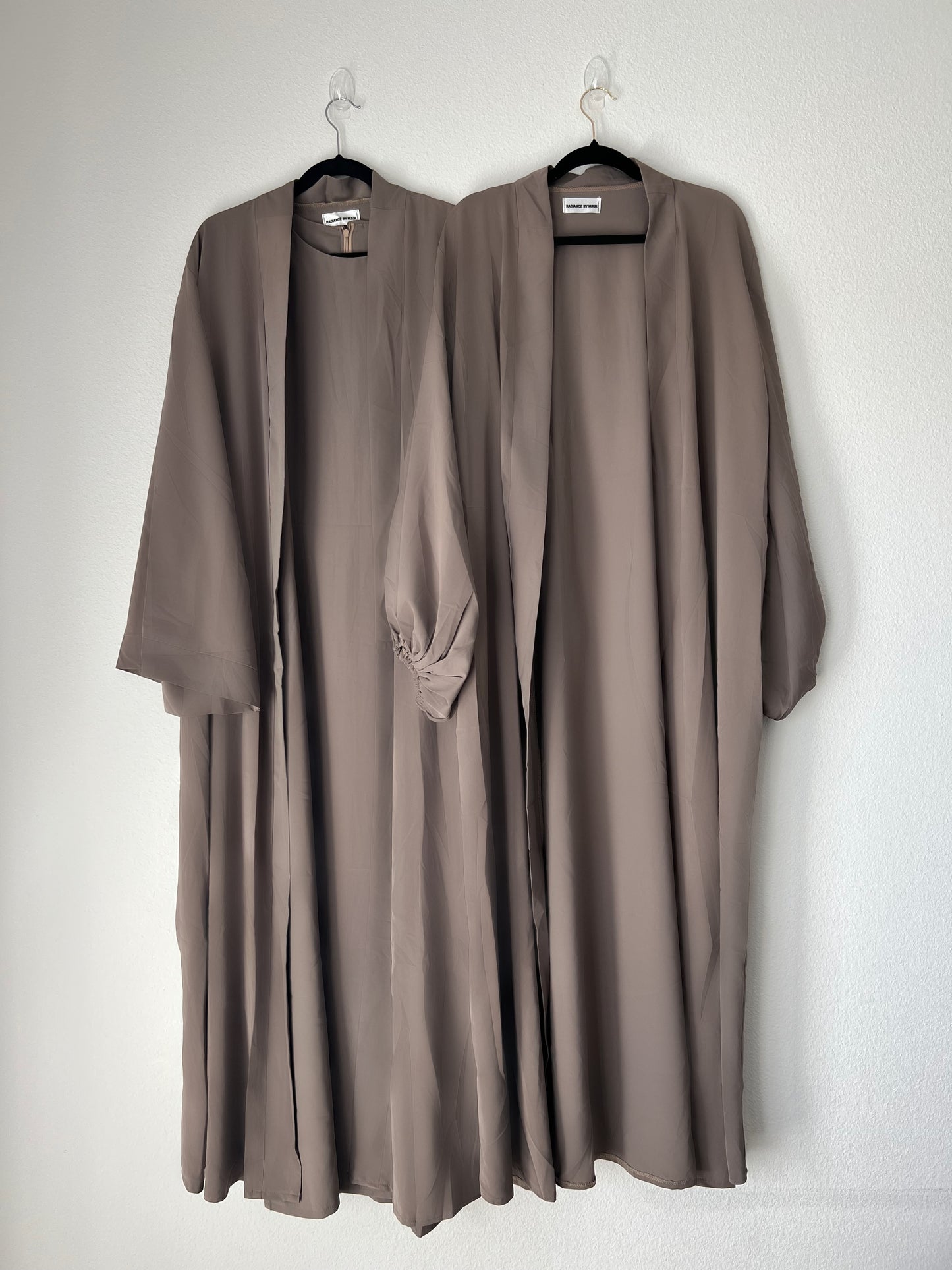 Munira Abaya + Short Sleeve Slip Dress in Gray Beige [PREORDER]