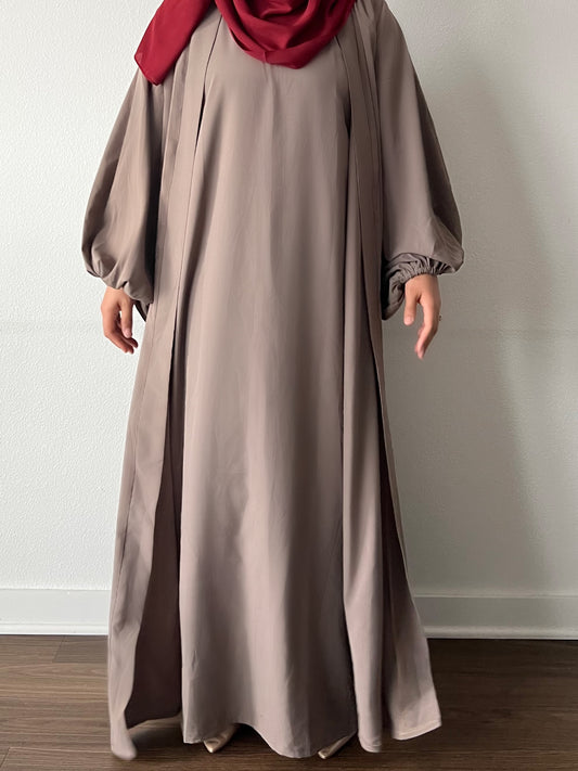 Munira Abaya + Short Sleeve Slip Dress in Gray Beige [PREORDER]